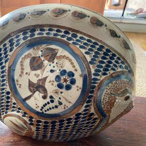 Vintage Mexican Tonala Pottery Fish Figurine Hand painted folk art